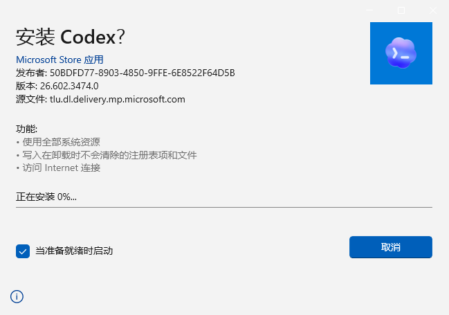 Windows 正在安装 Codex