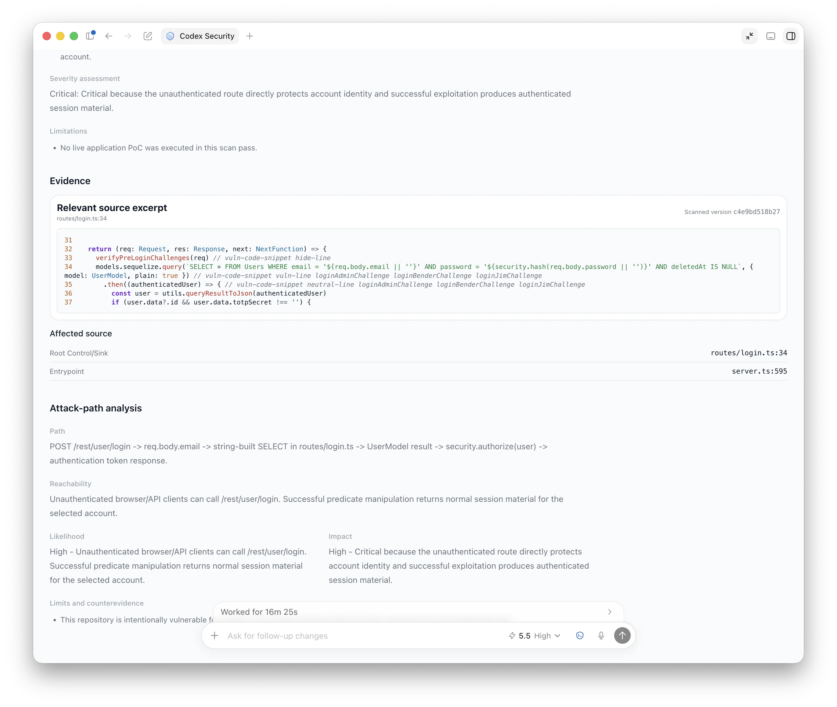 OWASP Juice Shop 中 Codex Security 发现结果的证据和攻击路径分析